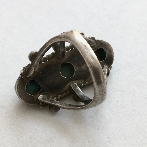 Native American Vintage Triple Stone Ring - Sterling w Turquoise - Size 3 3/4 - Picture 2 of 9